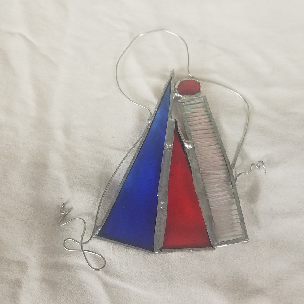 Stained Glass abstract Suncatcher OS Blue‎ Red Excellent coastal patriotic Art